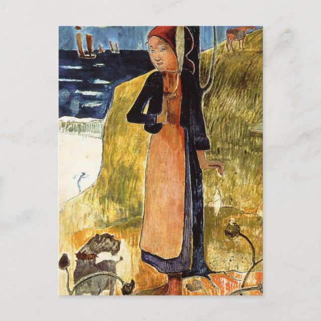 Jeanne d'Arc eller Breton Girl spinning Paul Gaugu Vykort (Framsida)