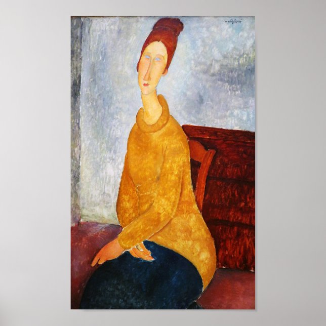 Jeanne Hebuterne i Gult Sweater, Modigliani Poster (Framsidan)