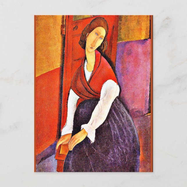 Jeanne Hebuterne i Röda Shawl av Modigliani Helg Vykort (Framsida)