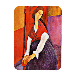Jeanne Hebuterne i Röda Shawl av Modigliani Magnet