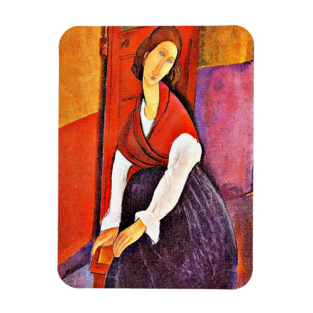 Jeanne Hebuterne i Röda Shawl av Modigliani Magnet (Vertikal)