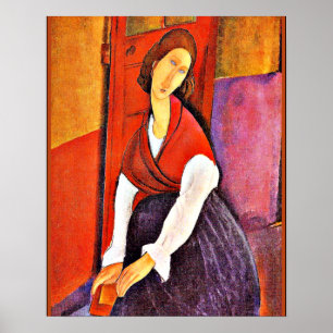 Jeanne Hebuterne i Röda Shawl av Modigliani Poster