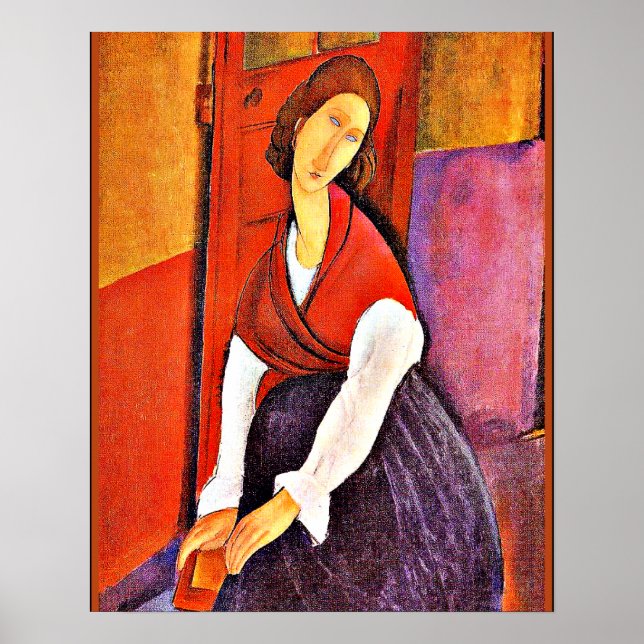 Jeanne Hebuterne i Röda Shawl av Modigliani Poster (Framsidan)