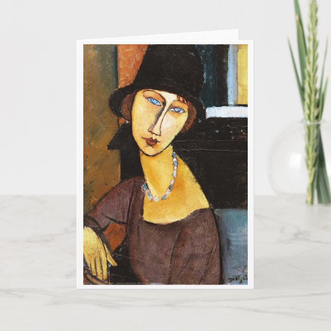 Jeanne Hebuterne med Hat och Necklace, Modigliani Kort (Framsida)
