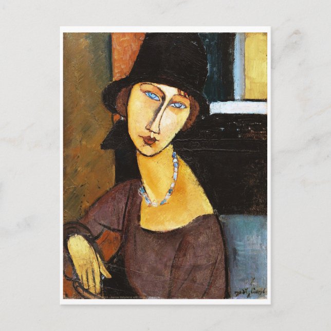 Jeanne Hébuterne med hatt och halsband, Modigliani Vykort (Framsida)