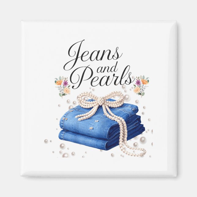 Jeans och pärlor snygg denim mode bow damer magnet (Framsidan)