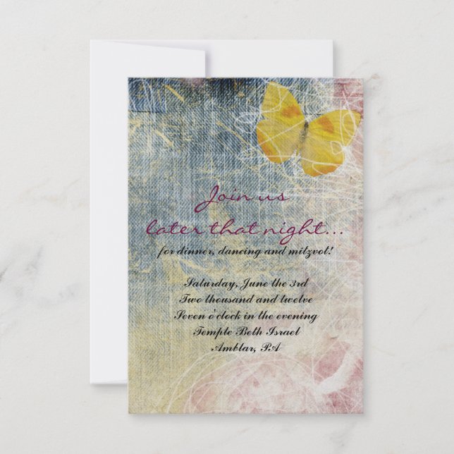 JEANS RO & BUTTERFLIES Bat mitzvah Party Card Inbjudningar (Framsida)