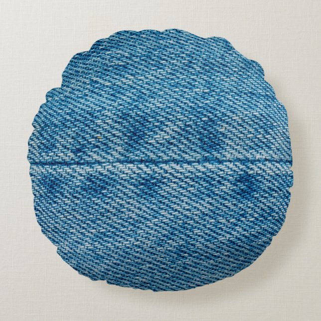 Jeans stänger bakgrunden. Denim Sömmer. Blå f Rund Kudde (Framsidan)