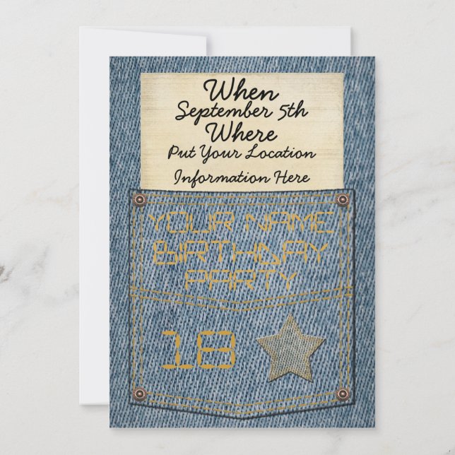 Jeans stoppa i fickan födelsedagsfest inbjudan (Baksida)