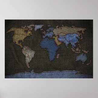 Jeans World Map (inga etiketter) Poster