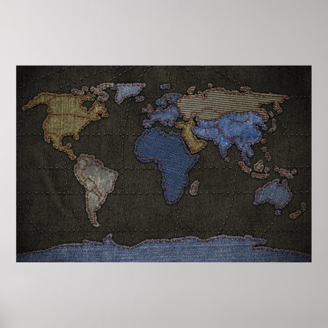 Jeans World Map (inga etiketter) Poster (Framsidan)