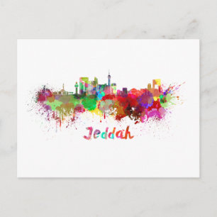 Jeddah skyline i vattenfärg vykort