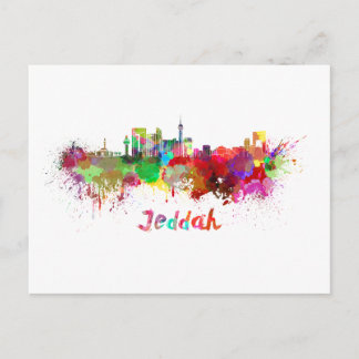 Jeddah skyline i vattenfärg vykort