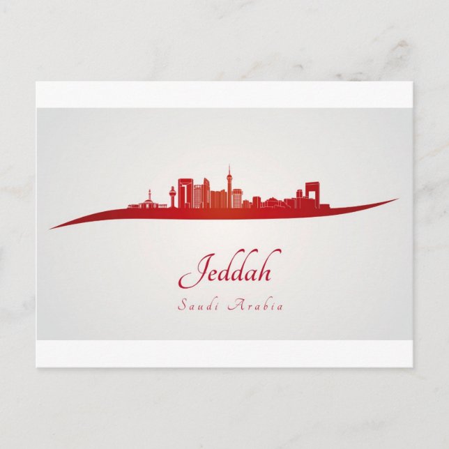 Jeddah skyline in red.jpg vykort (Framsida)