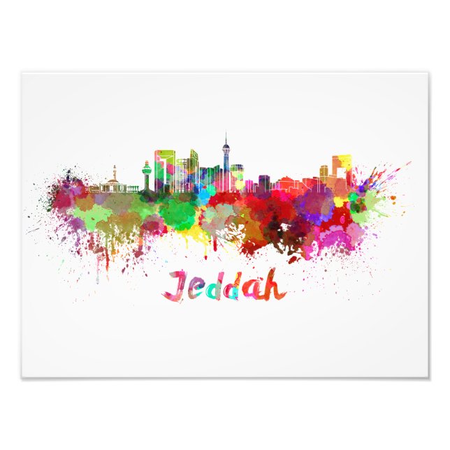 Jeddah skyline in watercolor fototryck (Framsidan)