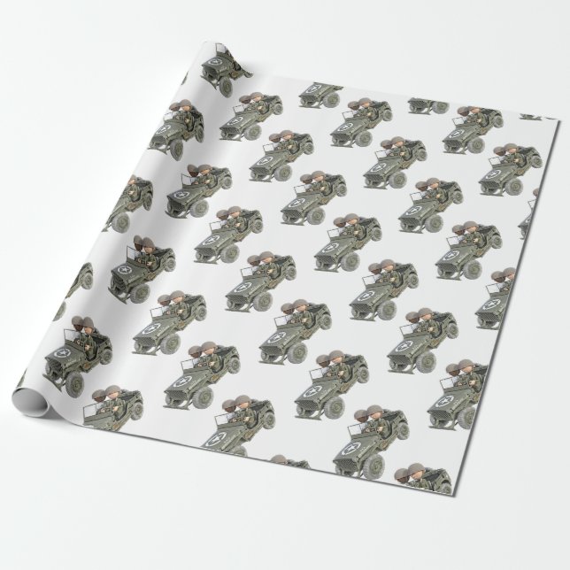 Jeep med 2 tecknadsoldater presentpapper (Utrullad)
