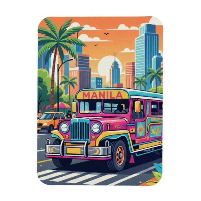 Jeepney i Manila Filippinerna Resa Magnet (Vertikal)