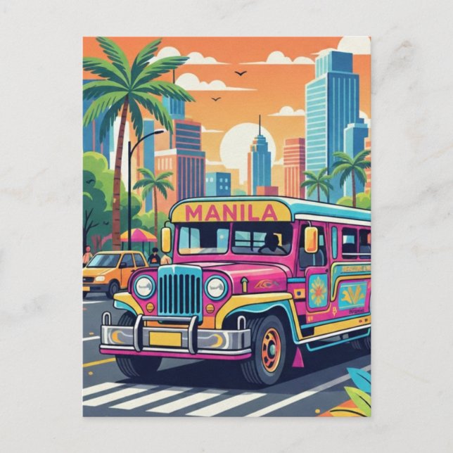 Jeepney i Manila Filippinerna Resa Vykort (Framsida)