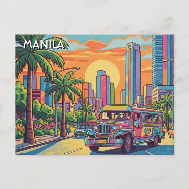 Jeepney i Manila Filippinerna Resa Vykort (Framsida)