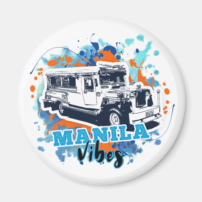 Jeepney Manila Vibes Blue Orange Magnet (Framsidan)