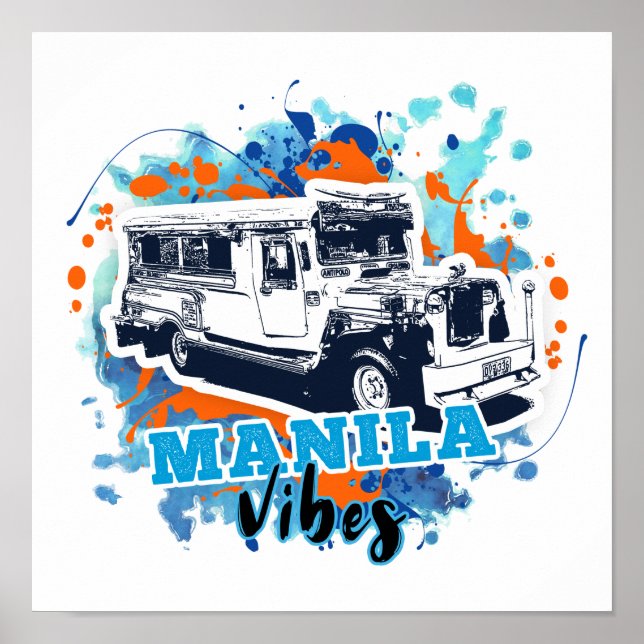 Jeepney Manila Vibes Blue Orange Poster (Framsidan)