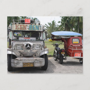 Jeepney och trehjuling vykort