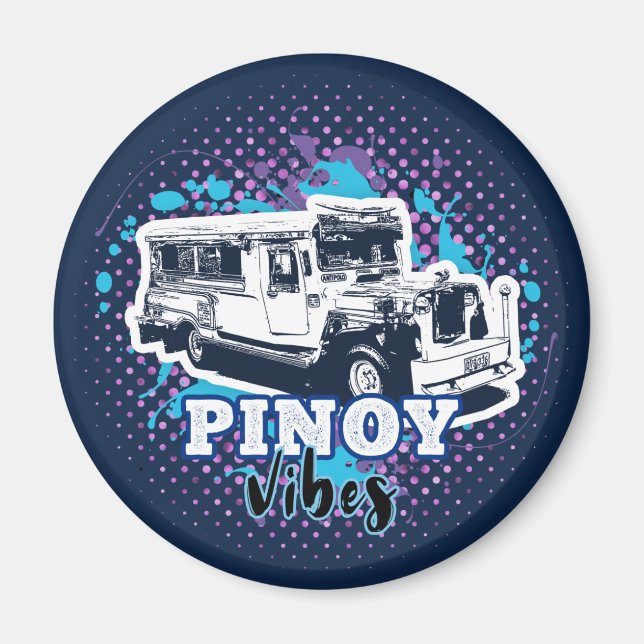 Jeepney Pinoy Vibes Blue Rosa Magnet (Framsidan)