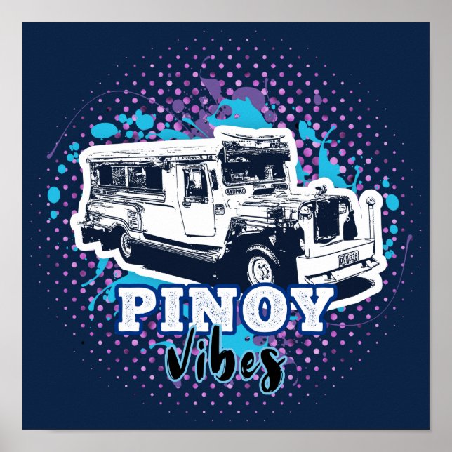 Jeepney Pinoy Vibes Blue Rosa Poster (Framsidan)