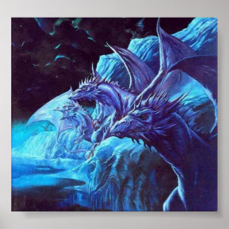 Jeff Easley - Okänd - Blå drakar på stranden Poster