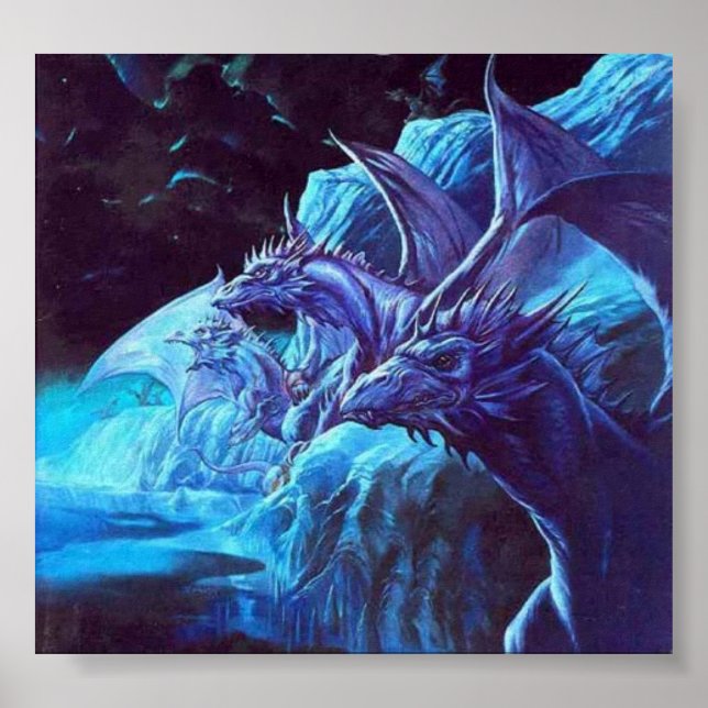 Jeff Easley - Okänd - Blå drakar på stranden Poster (Framsidan)