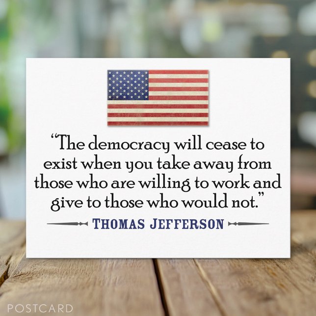 Jefferson-citat: Demokratin kommer att upphöra... Vykort (Custom Postcard)