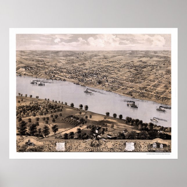 Jefferson City, MO Panoramic Karta - 1869 Poster (Framsidan)