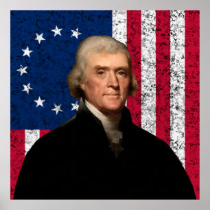 Jefferson och American Flagga - Gräns Poster