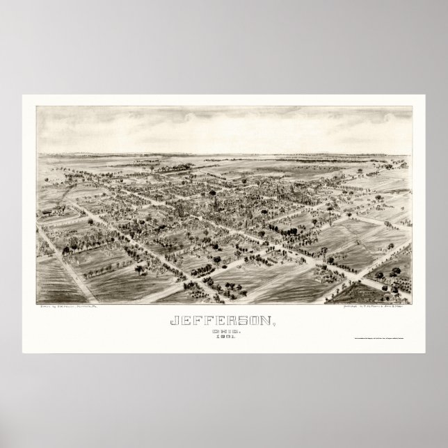 Jefferson, OH Panoramic Karta - 1901 Poster (Framsidan)