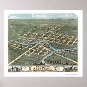 Jefferson panorama- karta för WI - 1870 Poster