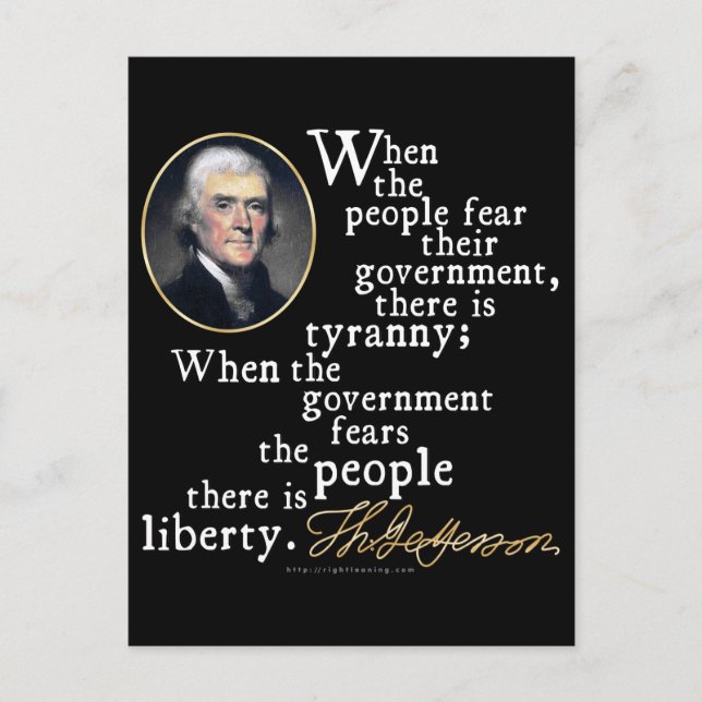 Jefferson Tyranny-Frihet citationstecken Vykort (Framsida)