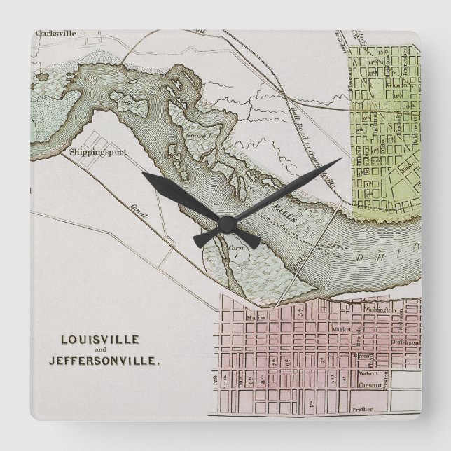 JEFFERSONVILLE, INDIANA: KARTA FYRKANTIG KLOCKA (Framsida)
