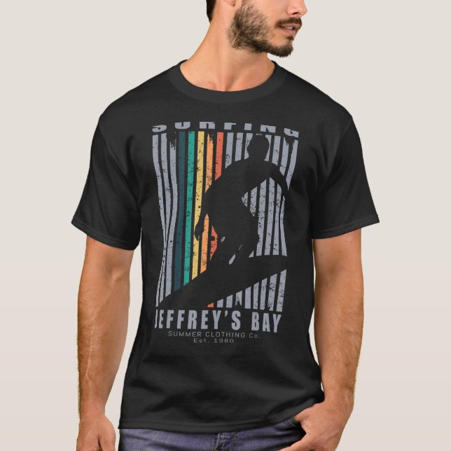 Jeffreyu2019s Bay Surfing Beach Retro Surfing Summ T Shirt (Framsida)