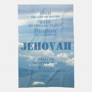 Jehova Jireh Shalom Rapha Blu Himlar White Clouds Kökshandduk