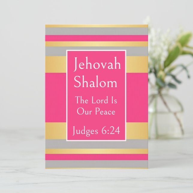 Jehovah Shalom, Guld Grå Hetrosa Ränder Kort  (Stående Fram)