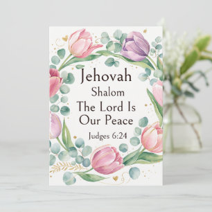 Jehovah Shalom, rosa lila tulpaner eukalyptus kons Inbjudningar