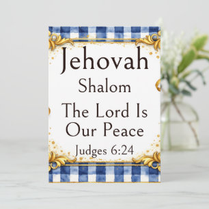 Jehovah Shalom, Rutigt Blått Vitt Guld Nyckfullt Kort