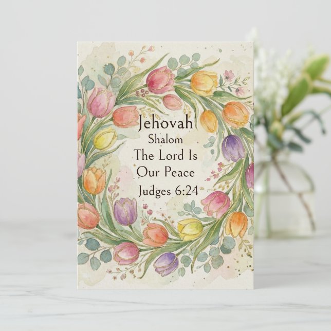 Jehovah Shalom, Tulpaner Eukalyptus Whimsical Kort (Stående Fram)
