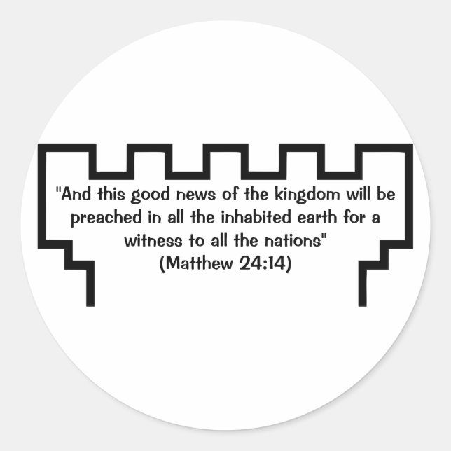 Jehovas Witness Watchtower 24:14 Sticker Runt Klistermärke (Framsida)