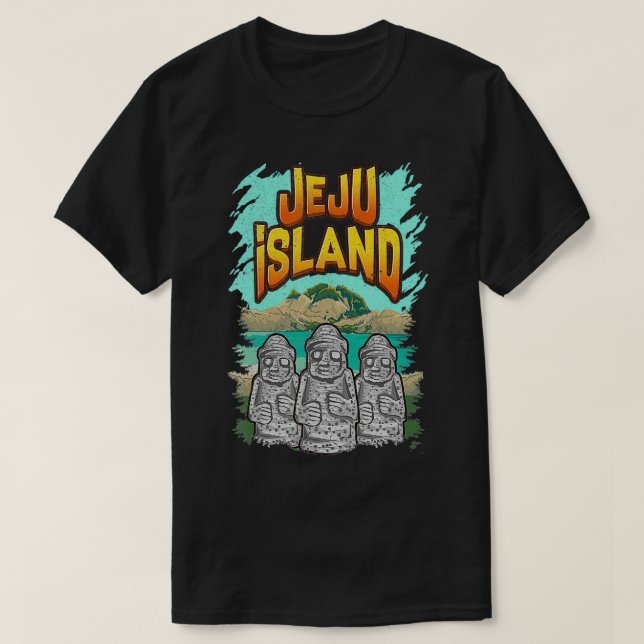 Jeju Island Sydkorea Dol Hareubang Statues Vint T Shirt (Design framsida)