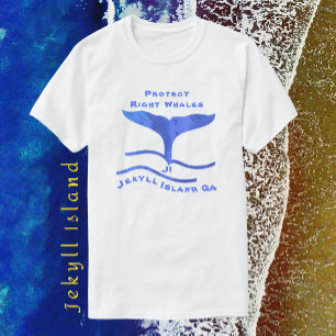 Jekyll Island GA Höger Whale Fins och Vågar T Shirt