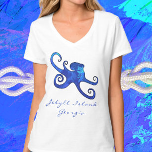 Jekyll Island GA Ocean Blue Octopus T Shirt