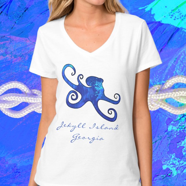 Jekyll Island GA Ocean Blue Octopus T Shirt (Skapare uppladdad)