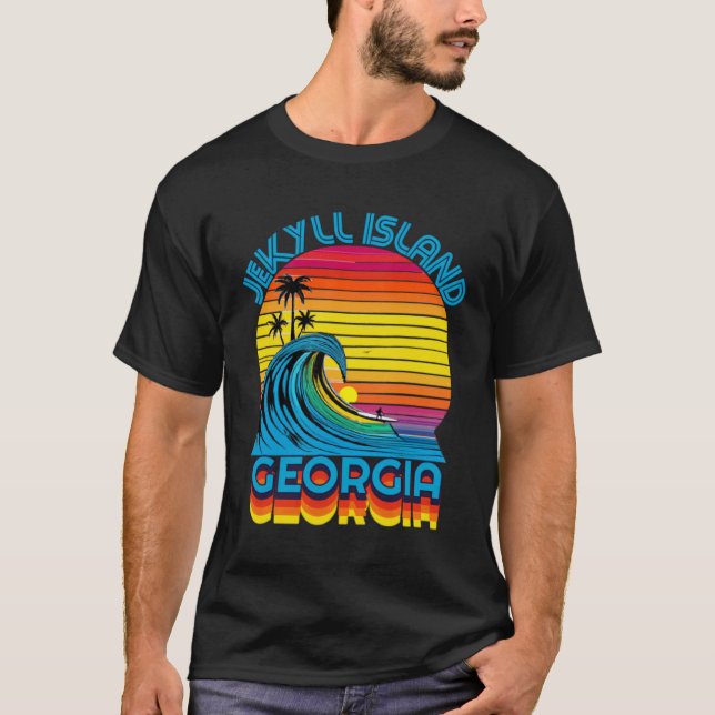 Jekyll Island Georgia Retro Throwback Surf & Beach T Shirt (Framsida)