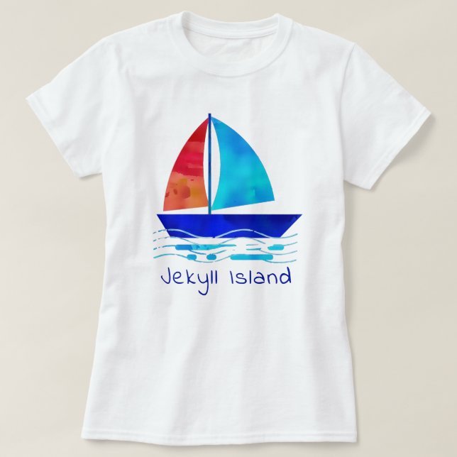 Jekyll Island Georgia Vacation Watercolor Sailboat T Shirt (Design framsida)